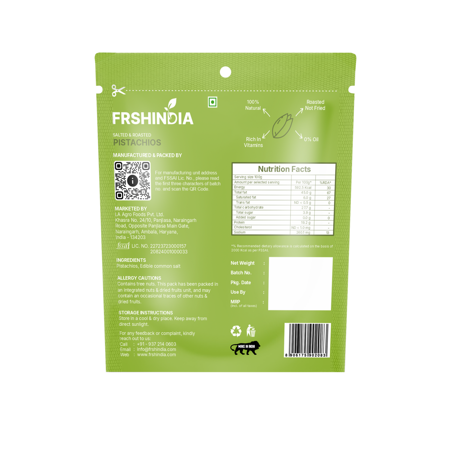 [GST CUT] FRSHINDIA Salted & Roasted Pistachios MRP 20 (pack of 25)